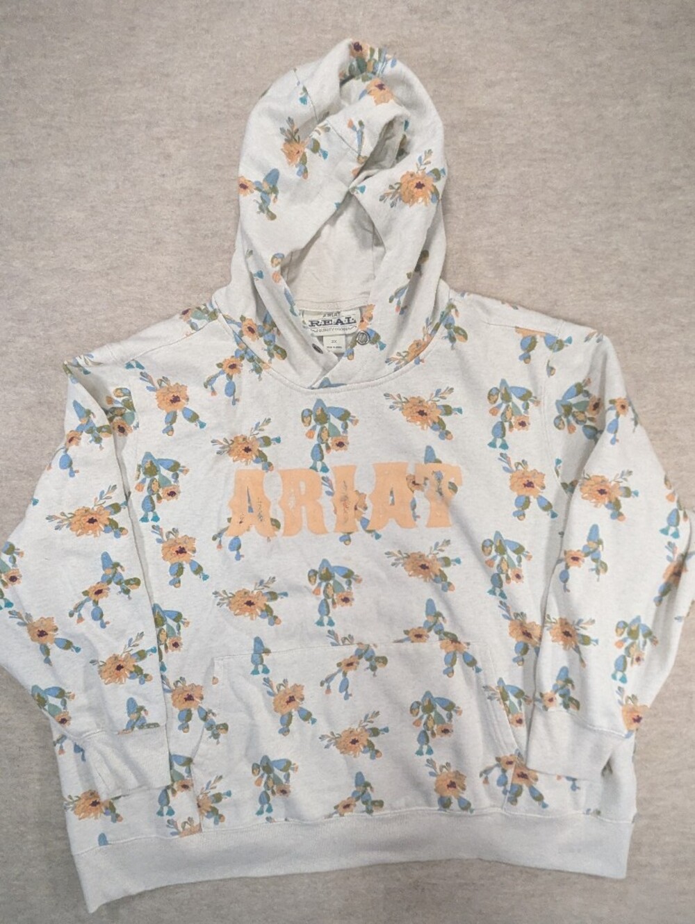 Ariat Floral Logo Hoodie Cream Light Blue Peach Comfortable Sweatshirt Size 3X